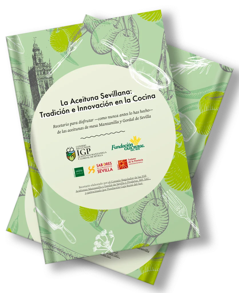 Maqueta del recetario La Aceituna Sevillana: Tradición e Innovación en la Cocina
